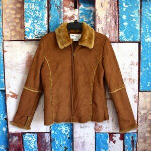 Women's RP Sport By Regent Park Faux Fur Button Down Jacket Full Zip SMALL Brown